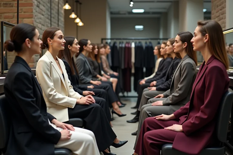Mannequins en coulisses d'un défilé de mode se préparant avant de monter sur le podium